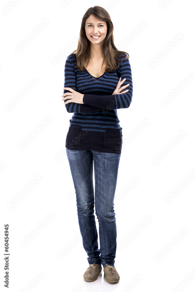 Beautiful and happy woman smiling over a white background Beautiful and happy woman smiling over a white background