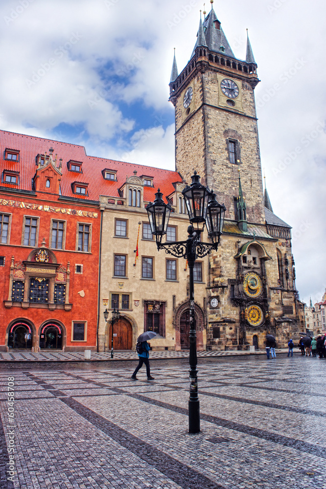 Astronomical Clock tower at morning in old town Prague