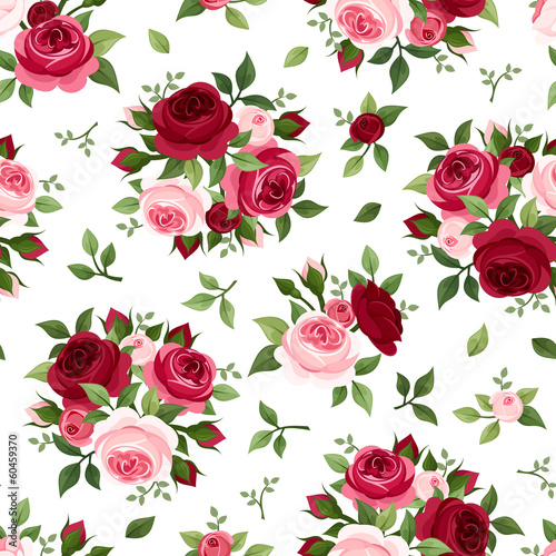 Tapety Wzór z czerwonymi i różowymi różami. Ilustracji wektorowych.