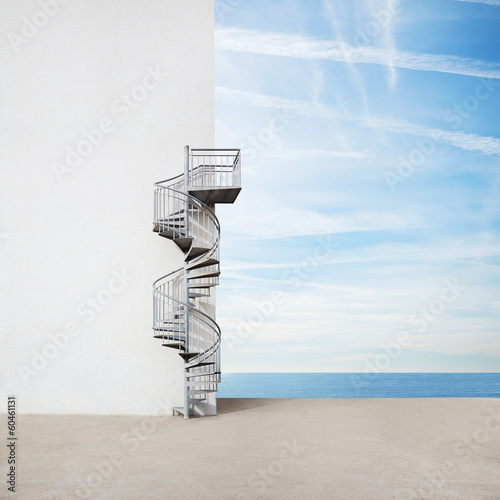 Wall with spiral staircase