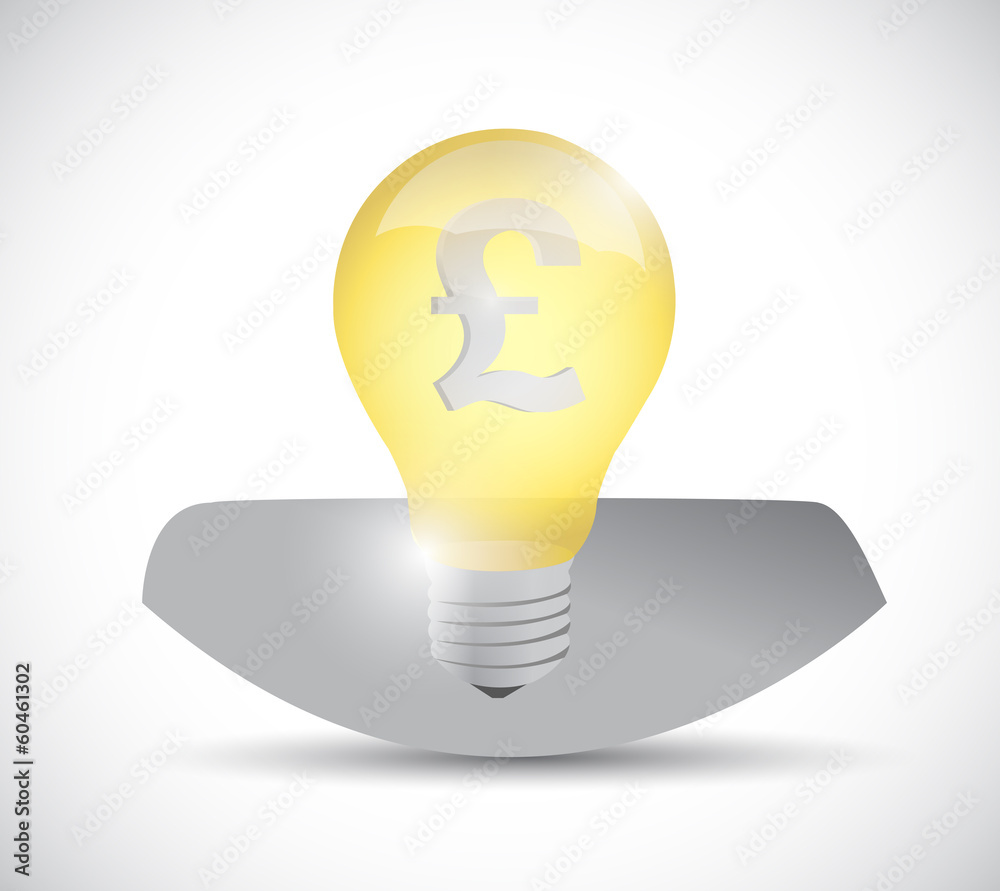 british pound currency light bulb head. british pound currency light bulb head.
