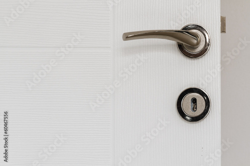 View of a Door Handle on White Wooden Background