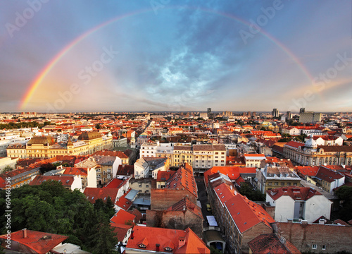 Zagreb cityspace with rainbow