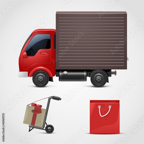 red truck with a gift vector icon xxl