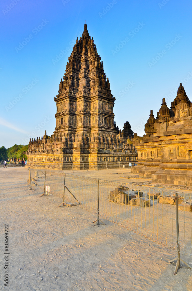 Naklejka premium Evening view on the Prombanan complex in Yogjakarta in Java, Ind