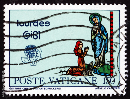 Obraz na plátně Postage stamp Vatican 1981 Virgin Appearing to St. Bernadette