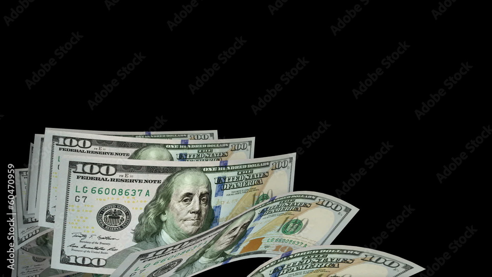 New one hundred dollars curved bills in carousel. Loop on black New one hundred dollars curved bills in carousel. Loop on black