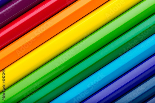 Diagonal row of colorful pencils