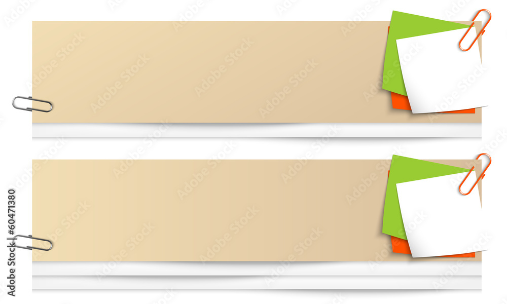set of two blank banners with colored notes and paper clip