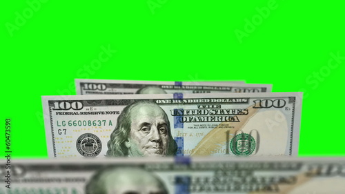 New one hundred dollars bills in carousel. Loop on greenscreen