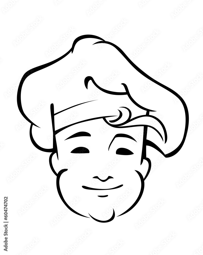 Cheerful country chef with a floppy toque Cheerful country chef with a floppy toque