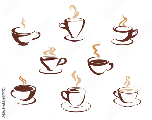 Set of steaming cups of hot beverages #60474721