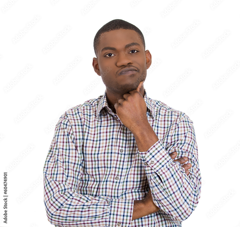 Skeptical man, questioning his opponent Stock Photo Adobe Stock