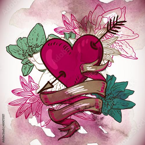 Hearts and Flowers Vector Illustration