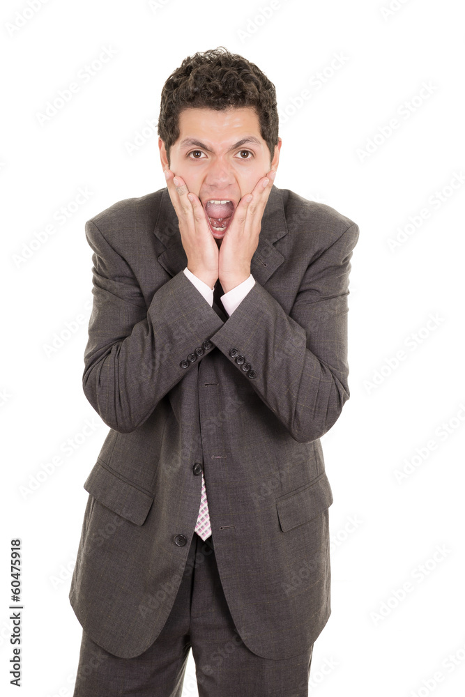 Portrait of hispanic man with shocked facial expression Portrait of hispanic man with shocked facial expression