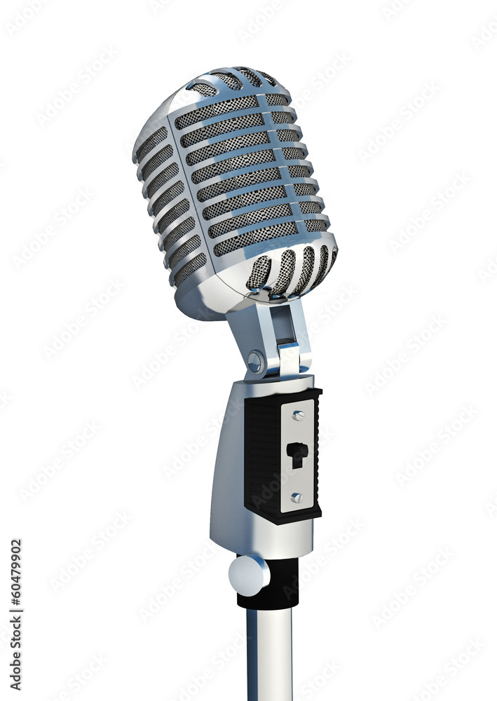 Fototapeta premium 3d Vintage silver microphone isolated on white background 