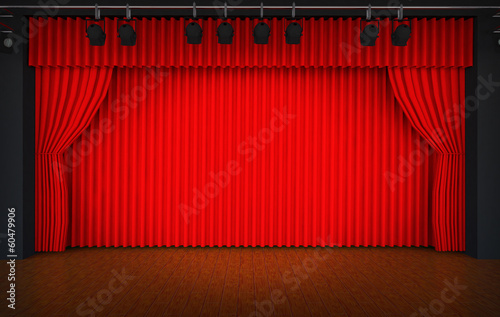 Theater stage red curtains Show Spotlight  photo