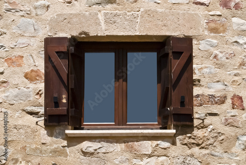 Canvastavla Ventana de madera con portezuelas