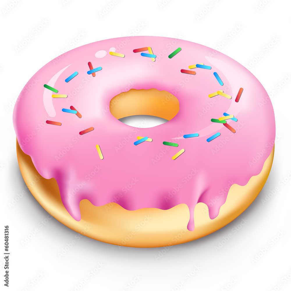 Donut with pink glaze. Donut with pink glaze.