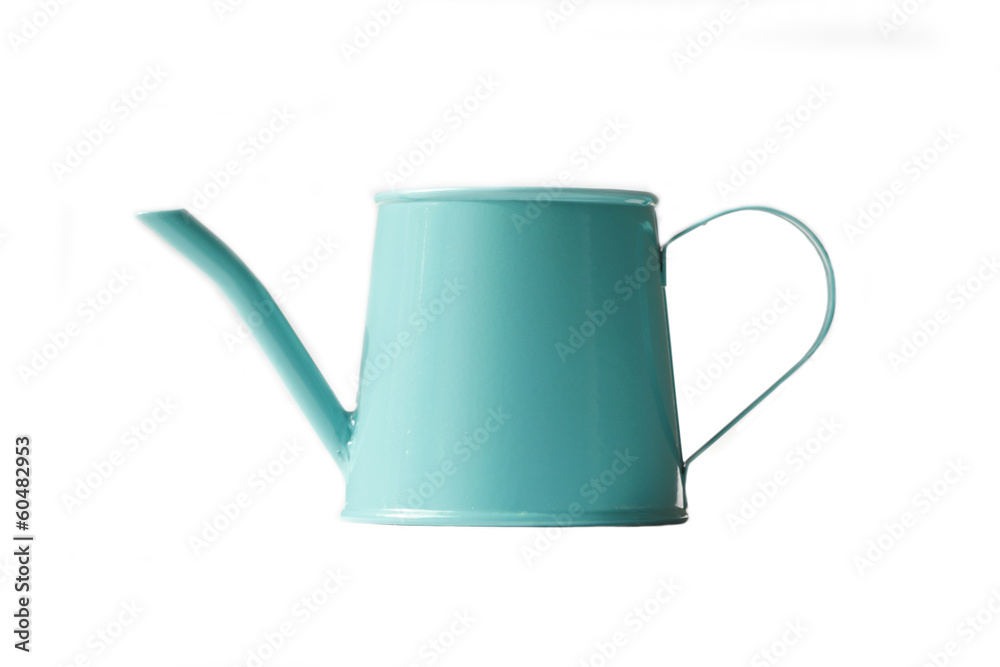 Cyan watering can mini isolated on white background Cyan watering can mini isolated on white background