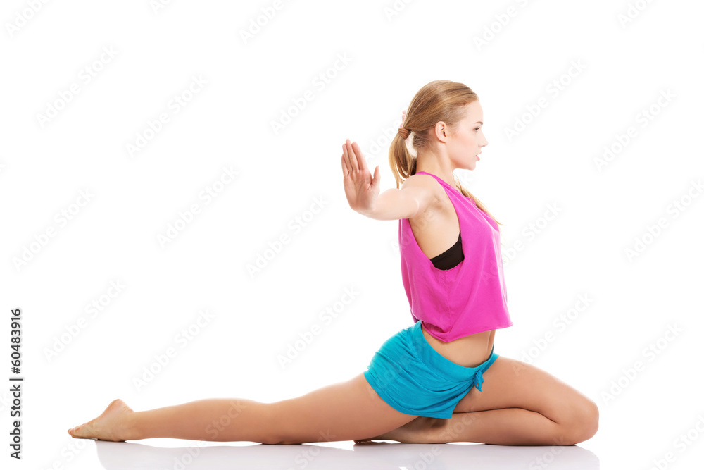 Beautiful caucasian woman is doing exercises. Beautiful caucasian woman is doing exercises.