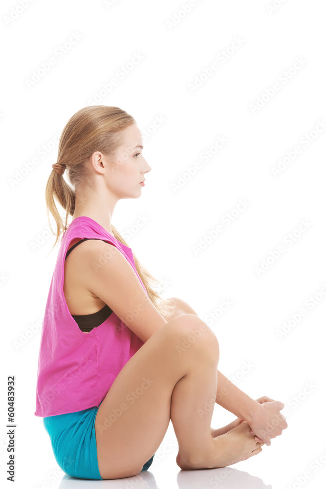 Beautiful caucasian woman is doing exercises. Beautiful caucasian woman is doing exercises.