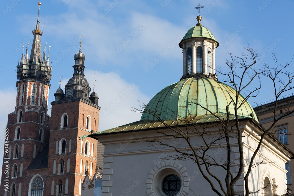 Cracow - the church of St. Adalbert and Mariacki church