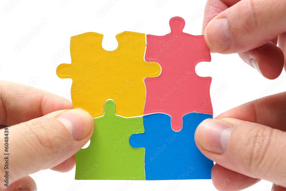 Finished project concept. Puzzles isolated on white background Finished project concept. Puzzles isolated on white background