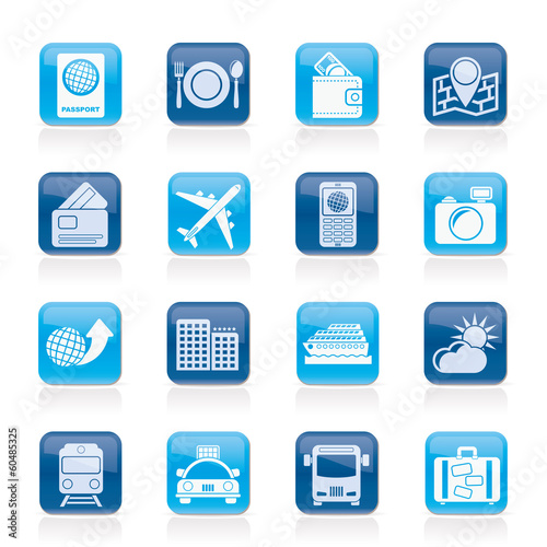 travel, transportation and vacation icons - vector icon set