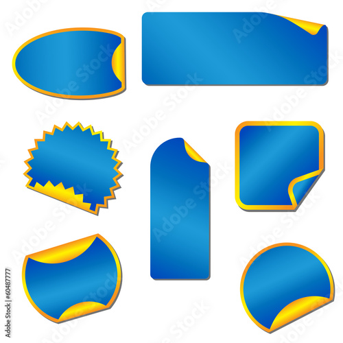 Blue sticker with yellow corners.