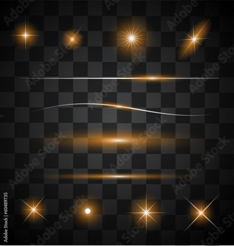 Set of different sparkling orange light effects
