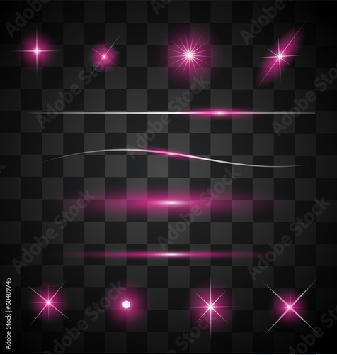 Set of different sparkling pink light effects