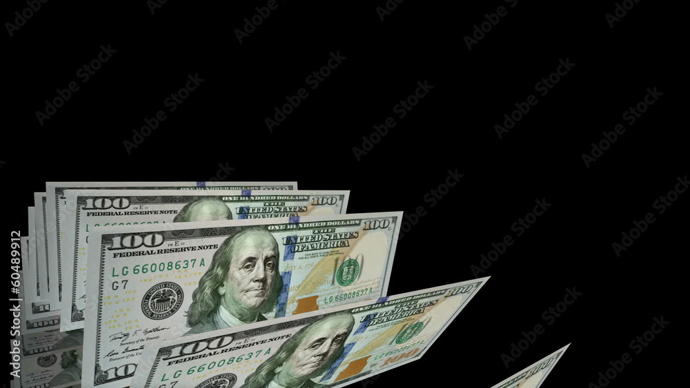 New one hundred dollars flat bills in carousel. Loop on black New one hundred dollars flat bills in carousel. Loop on black