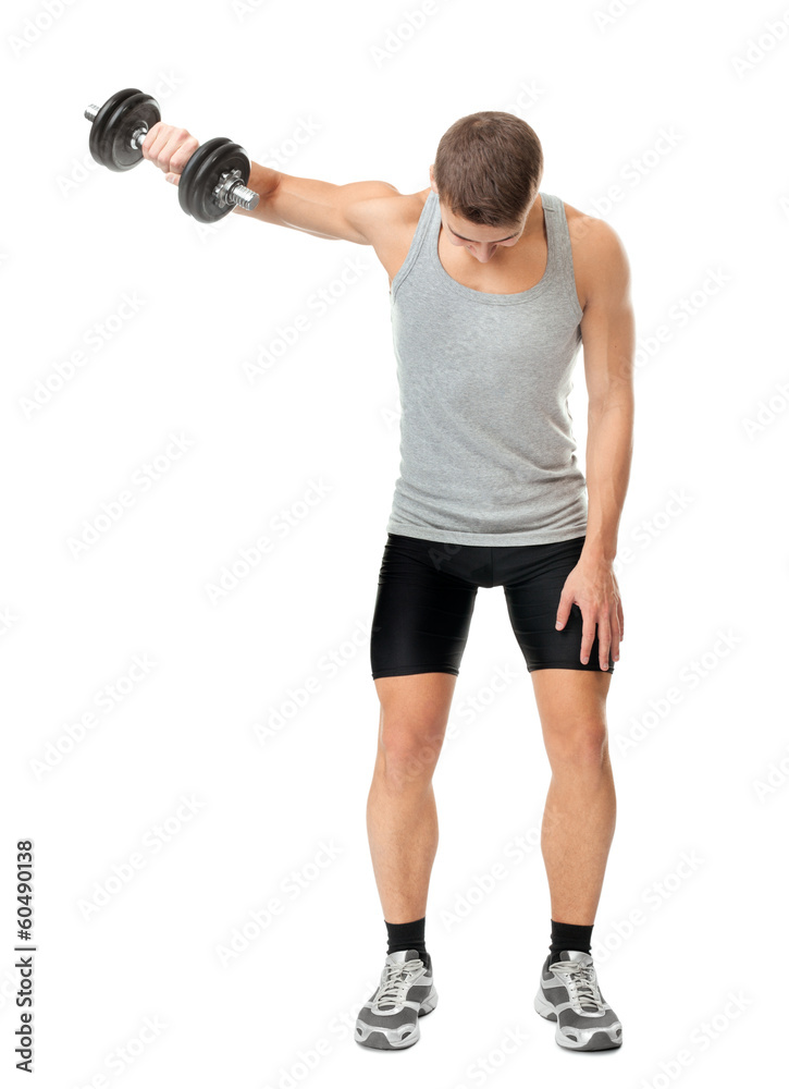 Fit man exercising with dumbbells Fit man exercising with dumbbells