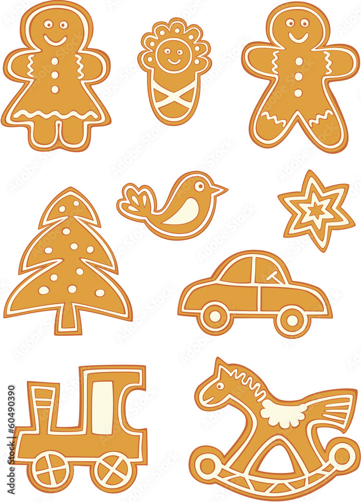 Christmas gingerbread cookies on white background Christmas gingerbread cookies on white background