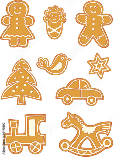 Christmas gingerbread cookies on white background