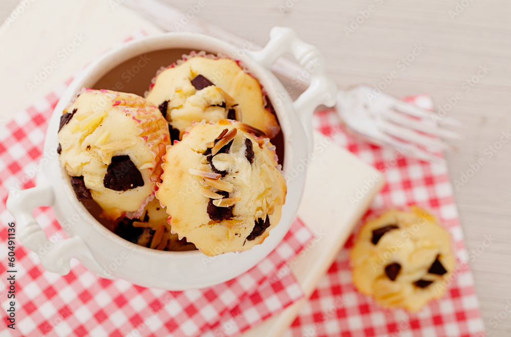 Chocolate chips and almond muffins