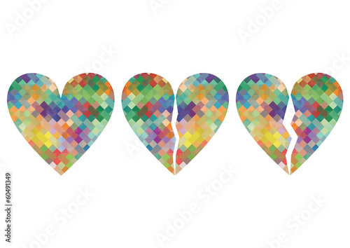 Broken love heart mosaic abstract background concept illustratio