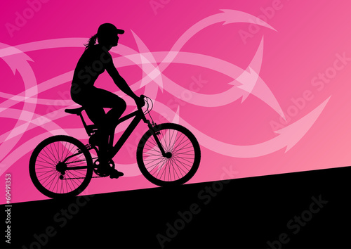 Active woman cyclist bicycle rider in abstract arrow line landsc © kstudija