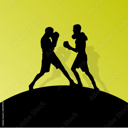 Boxing active young men box sport silhouettes vector abstract ba