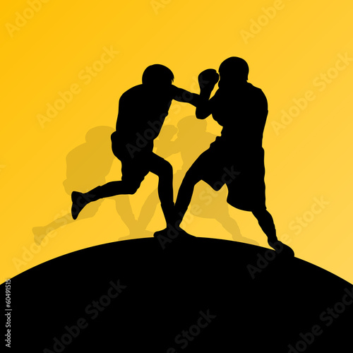 Boxing active young men box sport silhouettes vector abstract ba