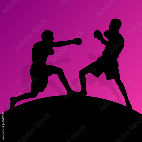 Boxing active young men box sport silhouettes vector abstract ba