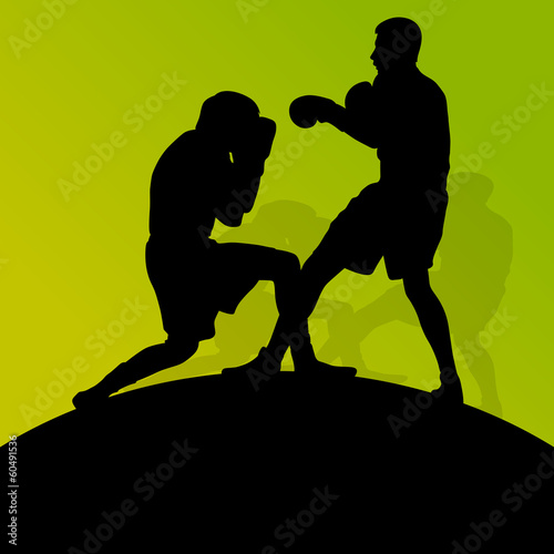 Boxing active young men box sport silhouettes vector abstract ba