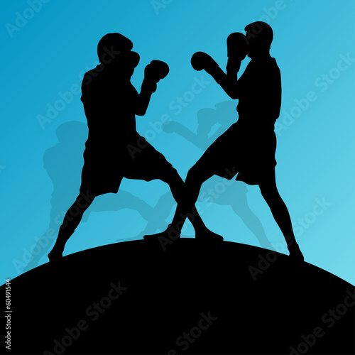 Boxing active young men box sport silhouettes vector abstract ba