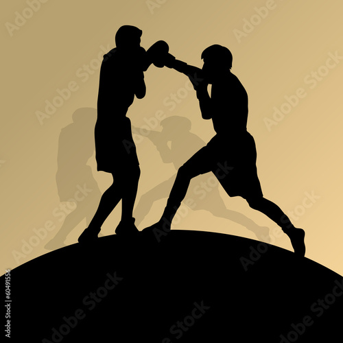 Boxing active young men box sport silhouettes vector abstract ba