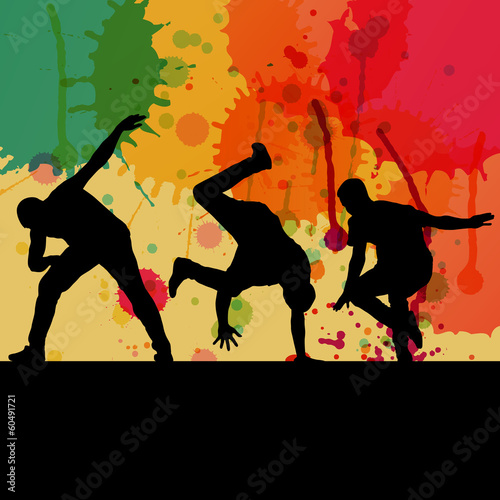 Boy dance silhouette vector color splash background concept