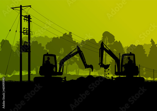 Electricity high power voltage line with construction engineers