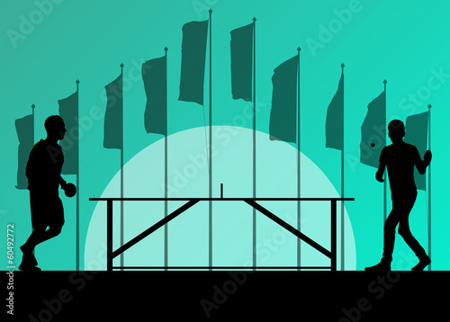 Table tennis player silhouette ping pong vector background in fr