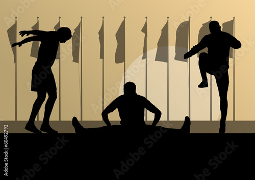 Man stretching exercise warming up vector background in front of