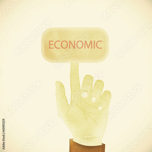 Old Paper texture ,Hand gesture pointing at economic